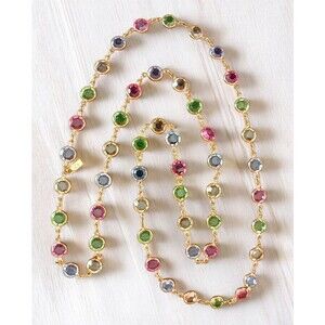 Swarovski Signed Swan Multi Color Bezels Crystals Gold Tone 32" Necklace SUPERB!